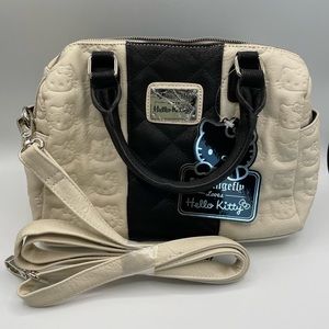 Loungefly Hello Kitty Embossed Quilted Duffle Cream/Black Crossbody - New